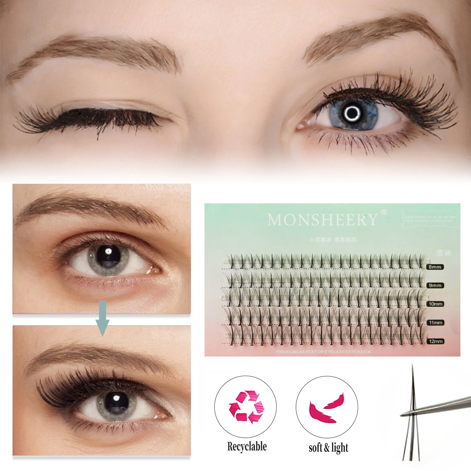 

Professional Makeup Individual Cluster EyeLashes Grafting Fake False Eyelashes Eyelash Extension Individual Eyelash Bunche