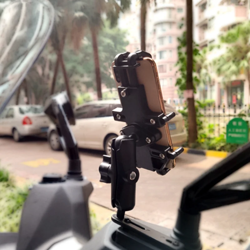 Suporte do Telefone de Alumínio Braço para Gopro Aperto Rápido Montar Titular Ajustável Motocicleta Guiador Duplo Soquete Ram Montagem
