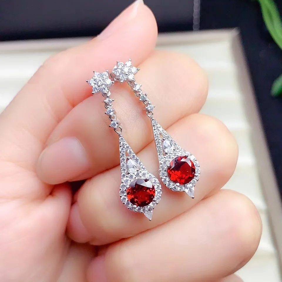 Natural Garnet Earrings S925 Sterling Silver White Gold &amp Rose Crimson Jewel Vintage Court Style Gift for Women | Украшения и