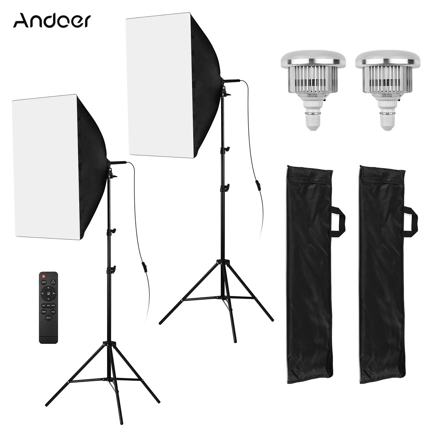

CZ STOCK Andoer Studio Photography Light Kit 50*70cm Softboxes*2/ 85W 3200K-5500K Light Bulbs*2/Light Stand*2/Remote Control