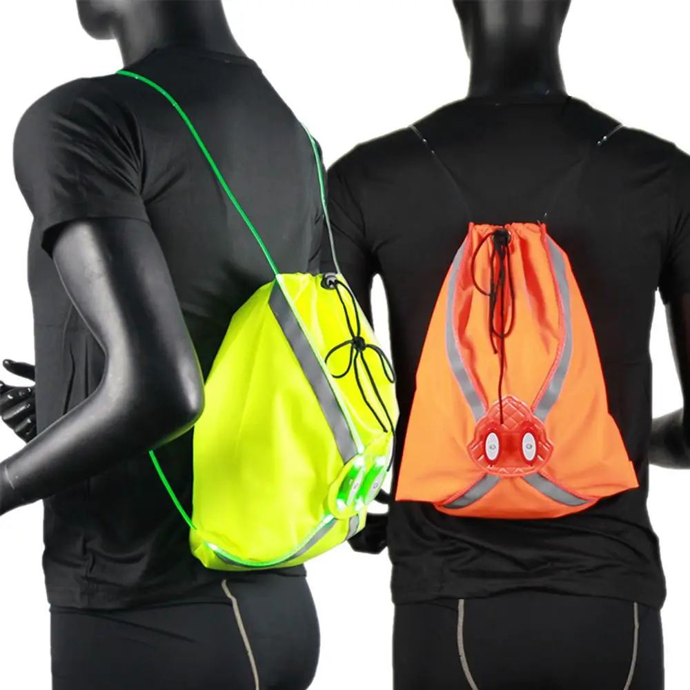 

2021 LED Fiber Optic Beam Pocket Outdoor Sports Riding Night Running Luminous Reflective Drawstring Backpack