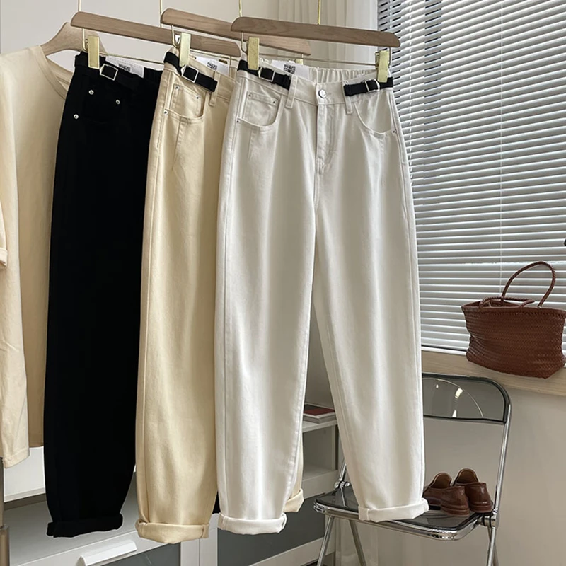 

White Jeans for Women High Waist Harem Jeans Spring Summer New Black Women Jeans Streetwear Beige Denim Pants