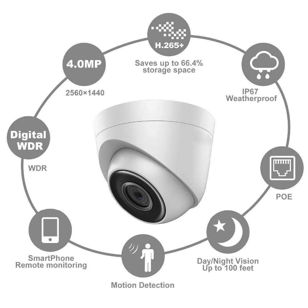 Hikvision 4 МП POE IP камера внешняя фотокамера HD револьверная PoE инфракрасное ночное