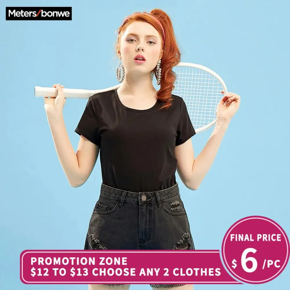 Metersbonwe Спортивная футболка для девочек Женская Однотонная с короткими рукавами