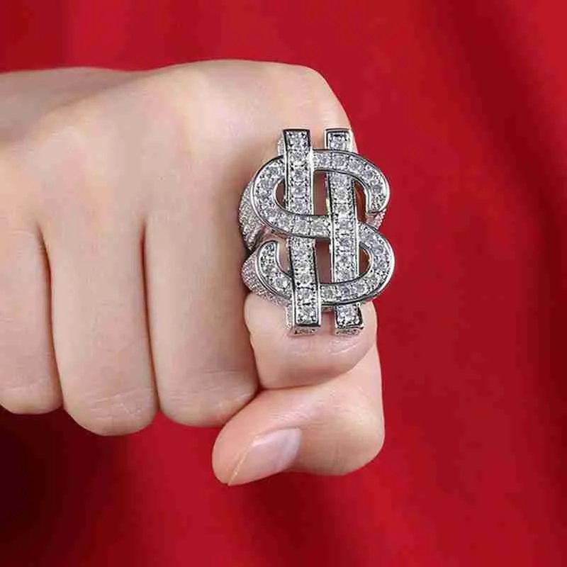 Модные роскошные кольца Стразы в стиле хип-хоп Рок со стразами форме доллара США