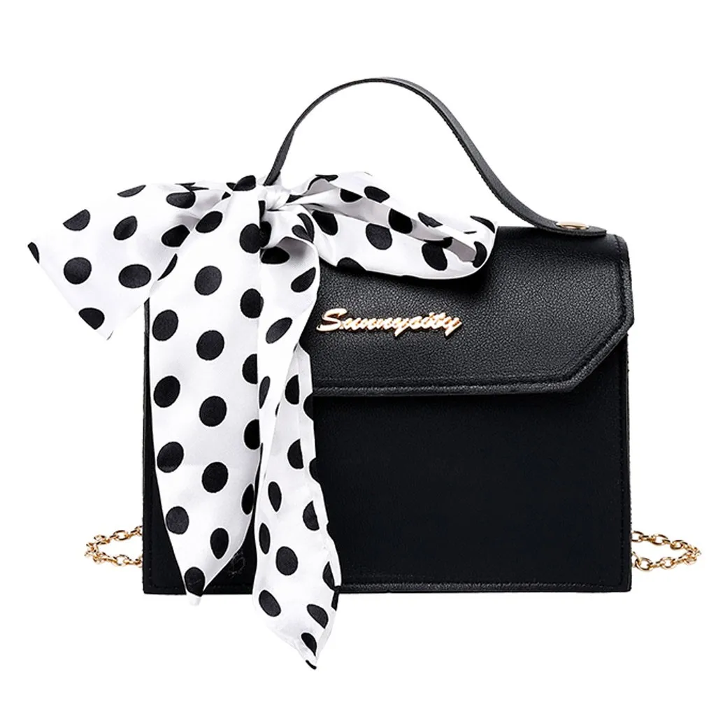 Шарф бант сумки через плечо для женщин сумка на в горошек цепочке кожаная с