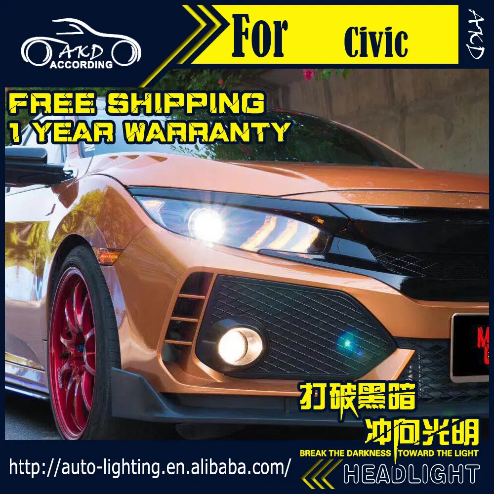 AKD автостайлинг фары для Civic светодиодные 2015 2017 DRL Передняя лампа светодиодный