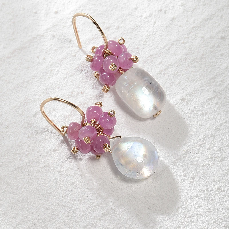 

June Birthday Stone Moonstone Earrings Sapphire 20% Gold Unique Original Handmade High-grade Earrings Girl's Gift