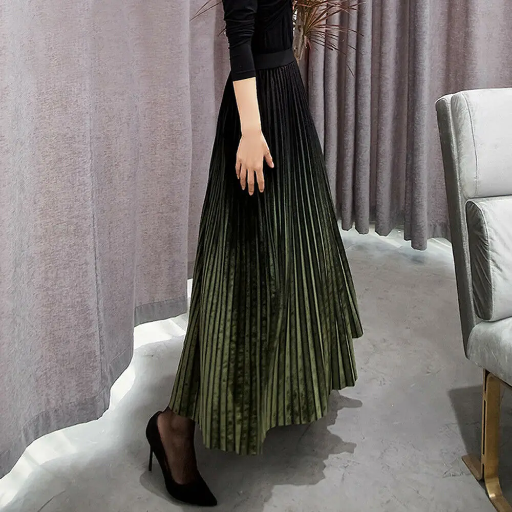 Модная женская длинная юбка макси бархатные плиссированные юбки осенняя зимняя