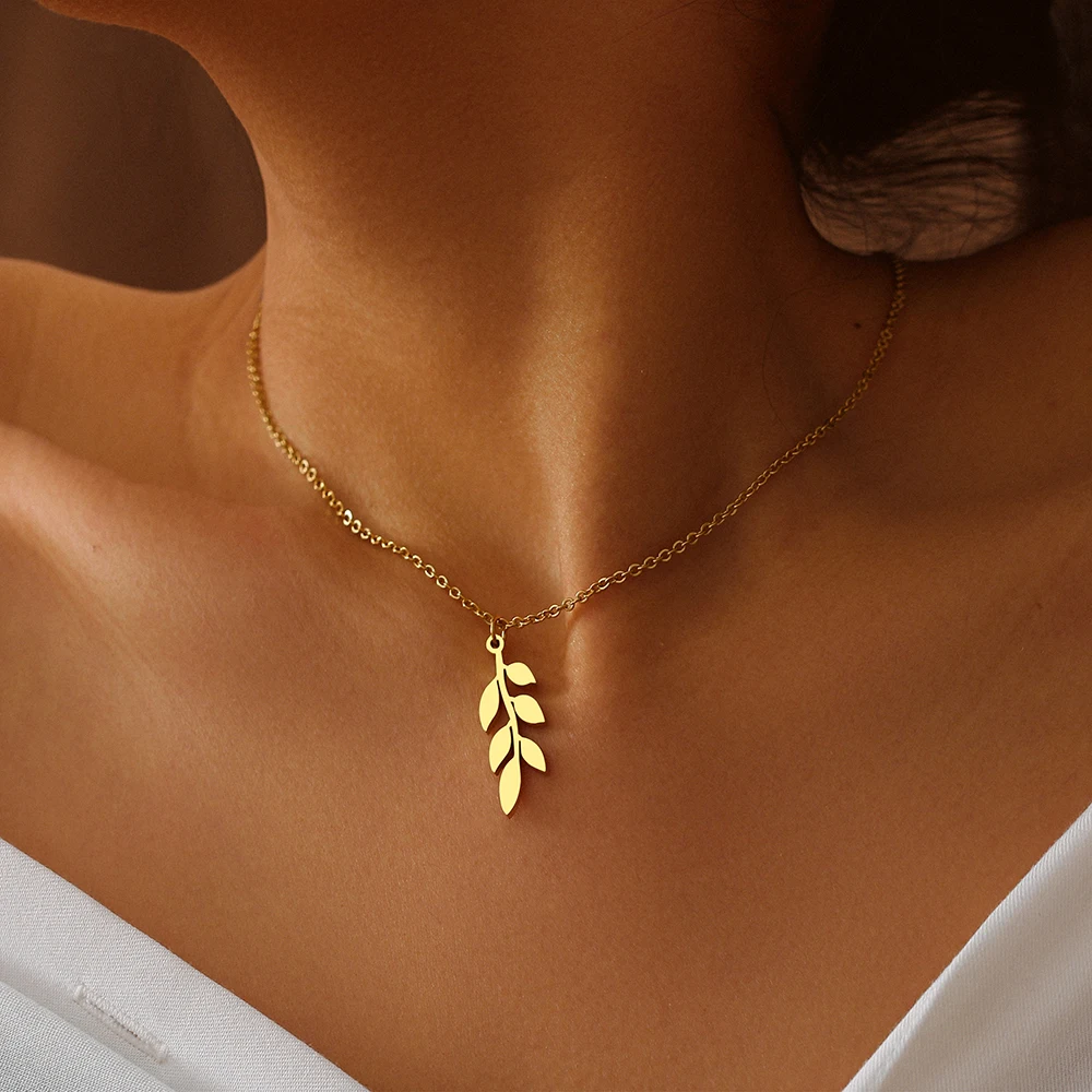Ожерелья из нержавеющей стали простой амулет с листьями подвеска чокер цепочка