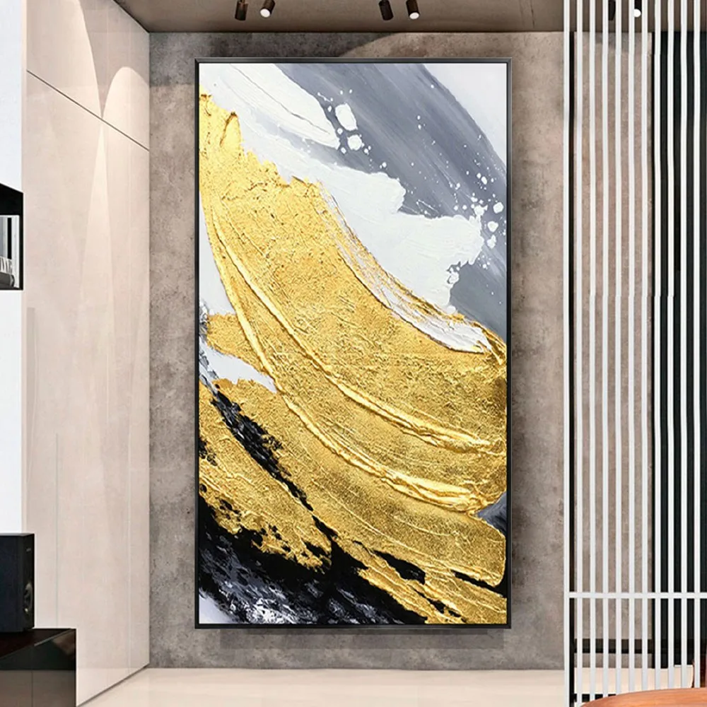 

large size Hand Painted abstract oil painting Modern Yellow Thick oil texture golden Canvas Picture For Living Room Home Decor