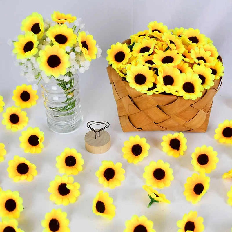 

50/100Pcs Mini Sunshine Sunflower Head Daisy Flower Marriage Room Decor DIY Flower Arrangement Art Wedding