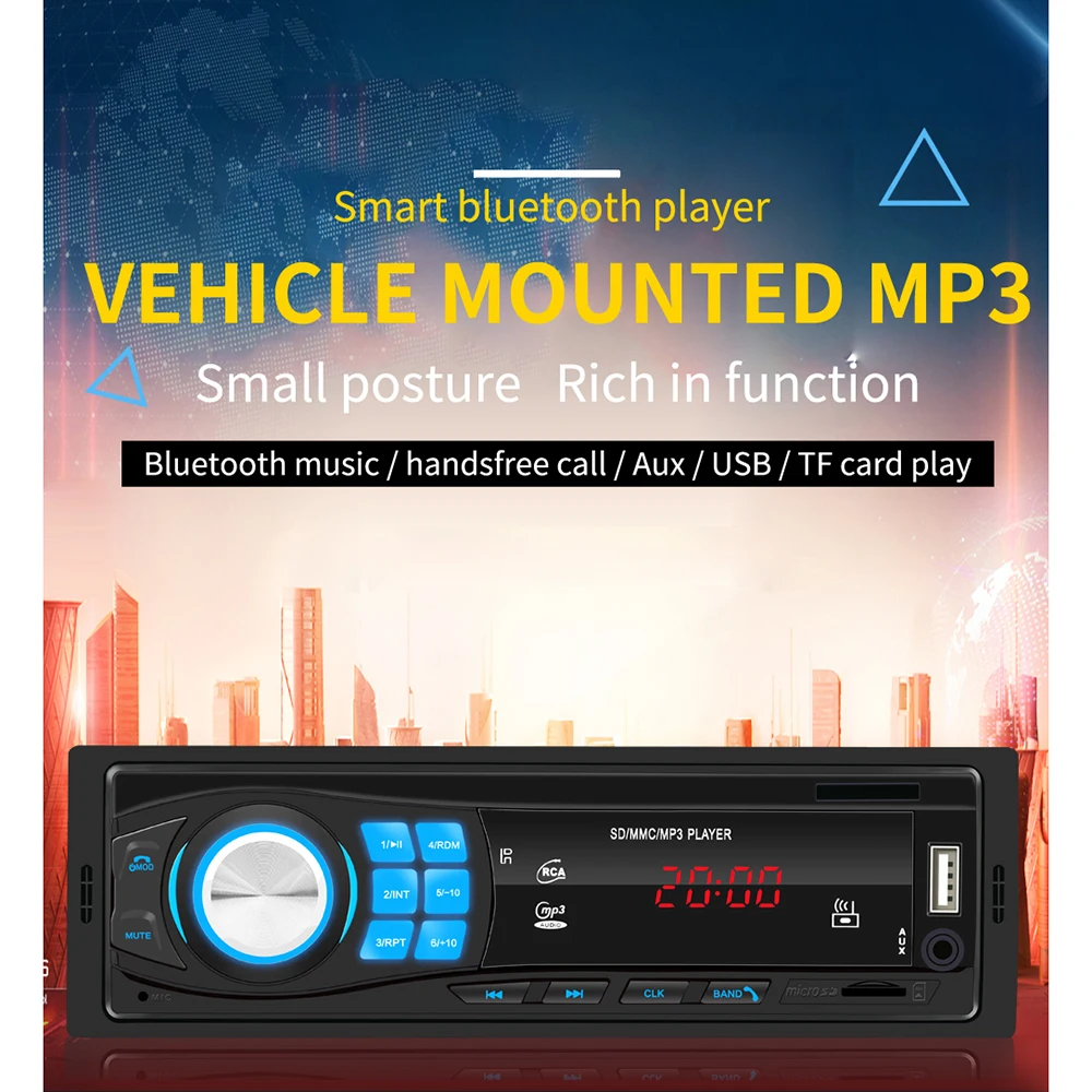 1 DIN автомобильный стерео MP3 плеер одиночный в тире головное устройство Bluetooth USB AUX