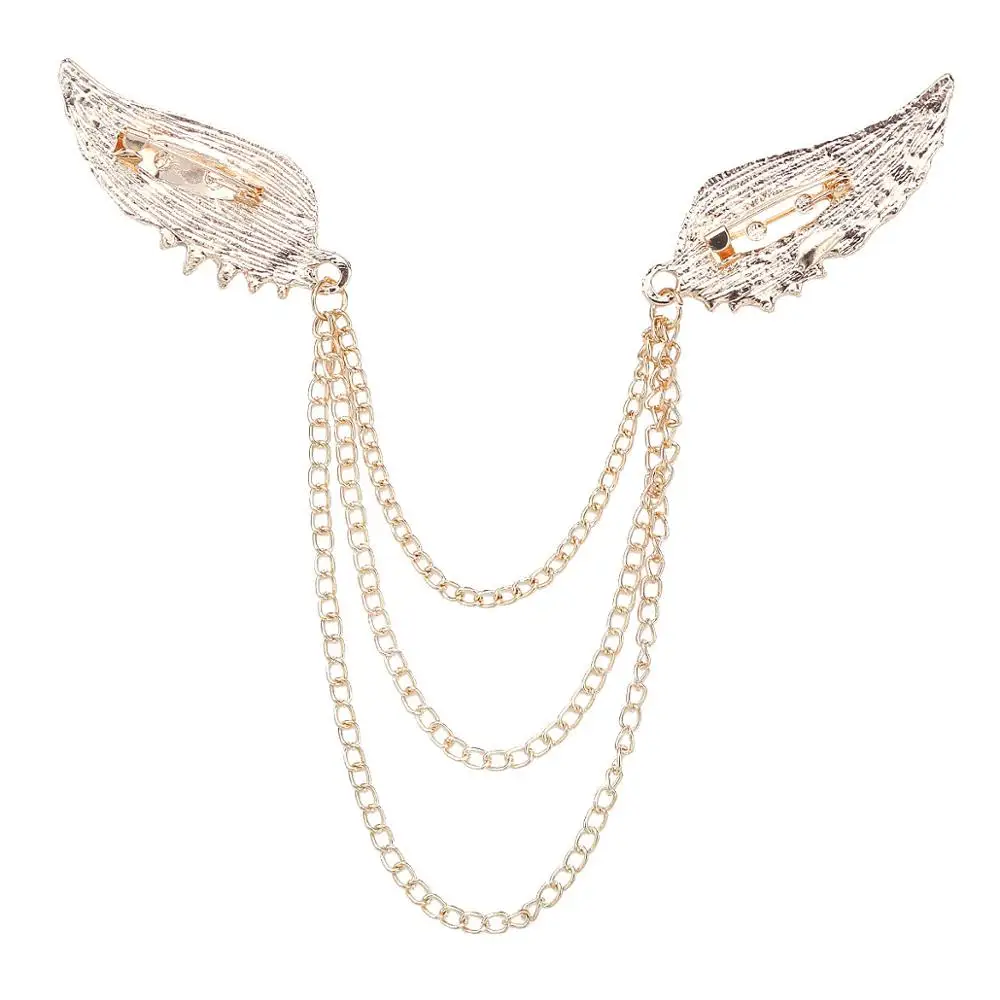 Взрослые мужчины сверкающие Броши Стразы двойные крылья Ангела кисточки цепь