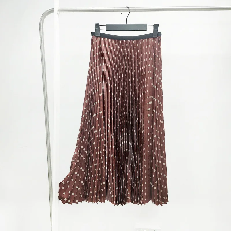 

TVVOVVIN Stylish Spring New Pleated Women's Skirt Female High Waist Dots Print All-match Mid-length Skirt MU1L