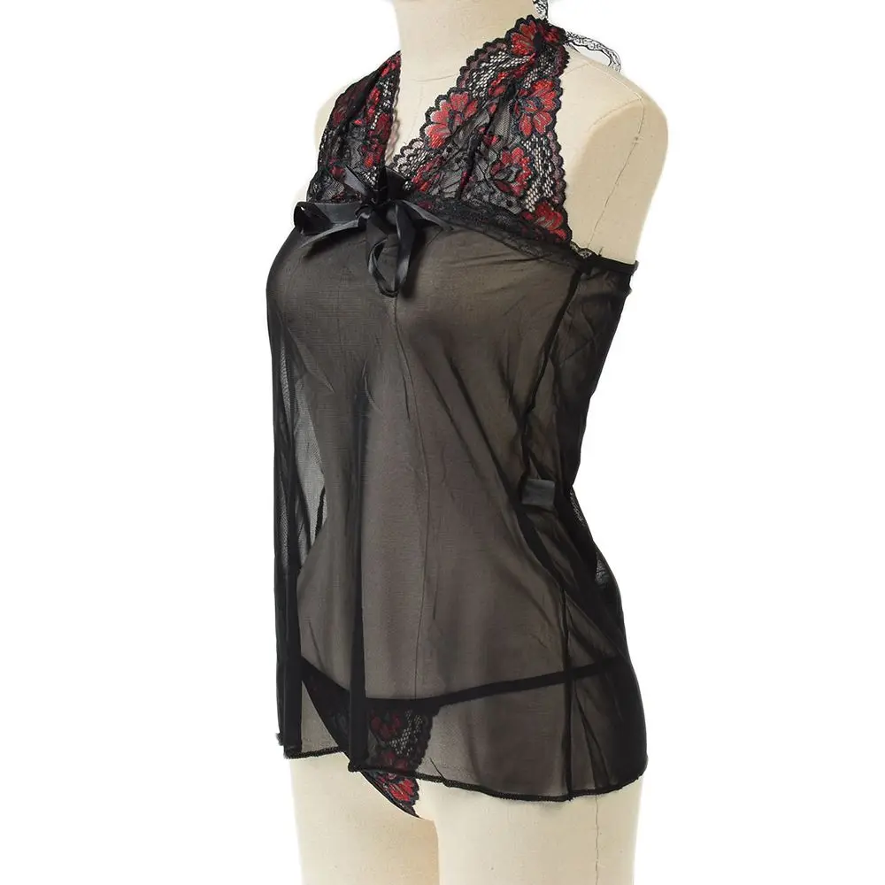 Женское сексуальное кружевное Сетчатое белье ночное черное нижнее одежда для