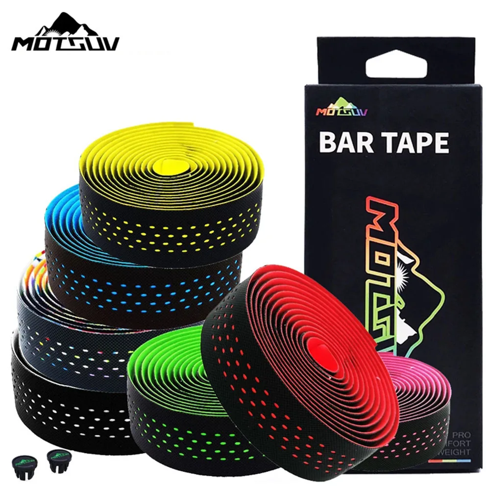 

MOTSUV Soft Road Bike Bicycle Handlebar Cork EVA PU Bar Tape Professional Cycling Damping Anti-Vibration Wrap Free 2 Bar Plugs