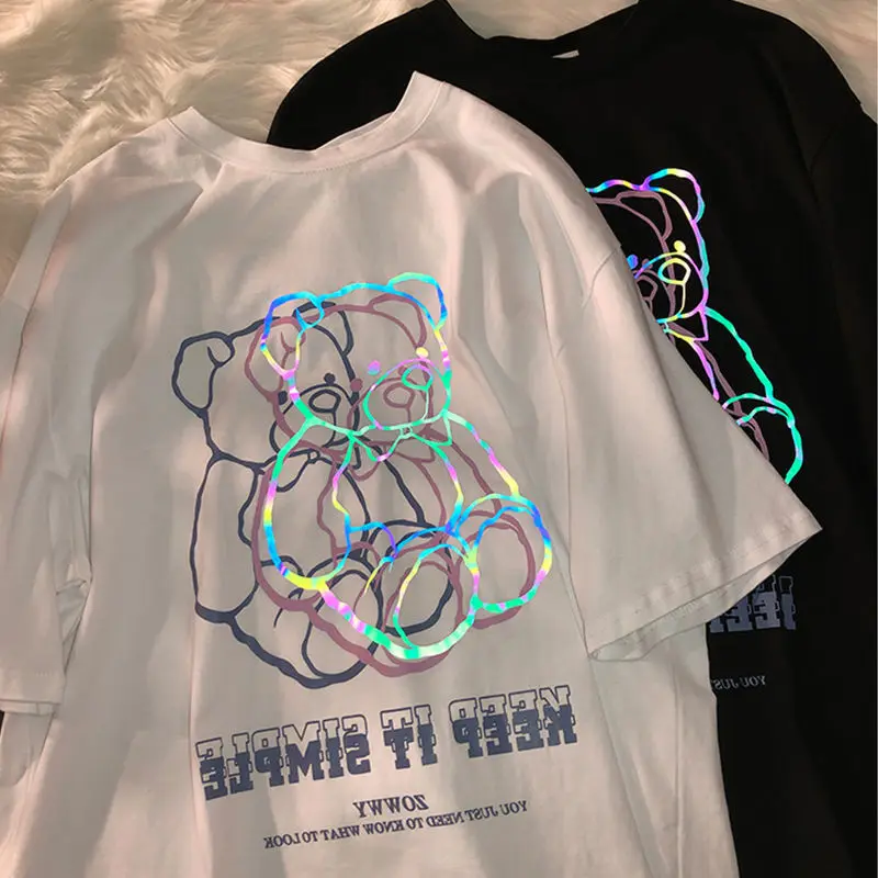 

Bear Print Tshirt Harajuku Woman Gothic Clothes Graphic Summer Crop Tee Tops For Women Streetwear Short Sleeve Woman T Shirt New