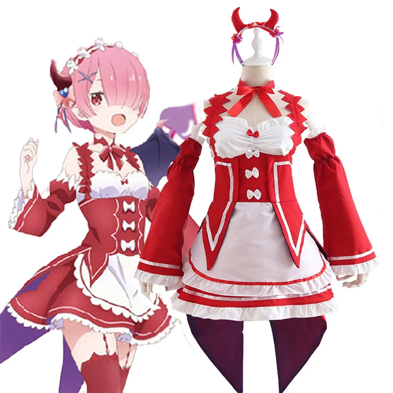 

Ram/Rem Red/Blue/Black Cosplay Costume Re:Zero kara Hajimeru Isekai Seikatsu Sexy Kawaii Maid Servant Dress Women Party Costume