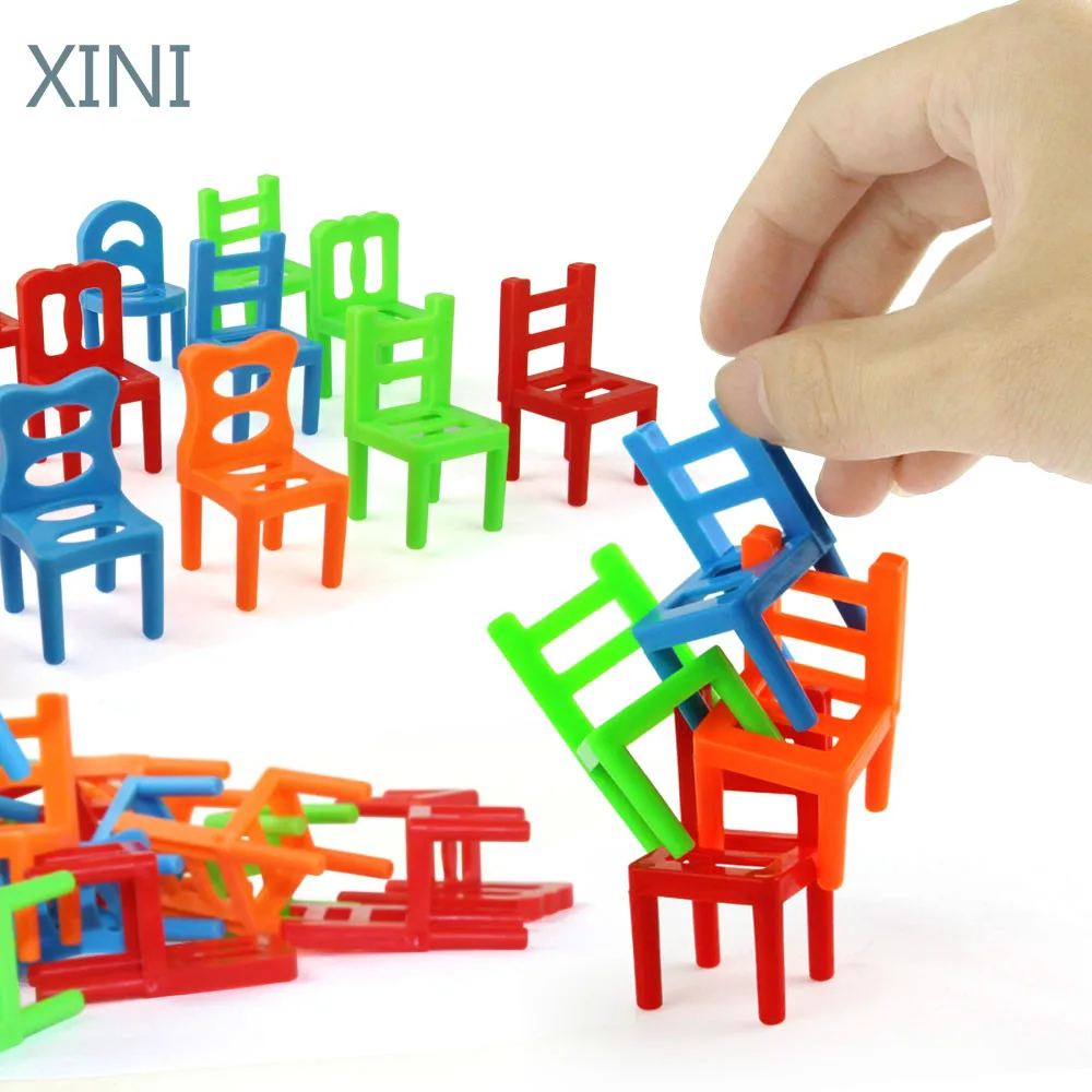 

18pcs Mini Chair Balance Blocks Toy Plastic Assembly Blocks Stacking Chairs Kids Educational Family Game Balancing Training Toy
