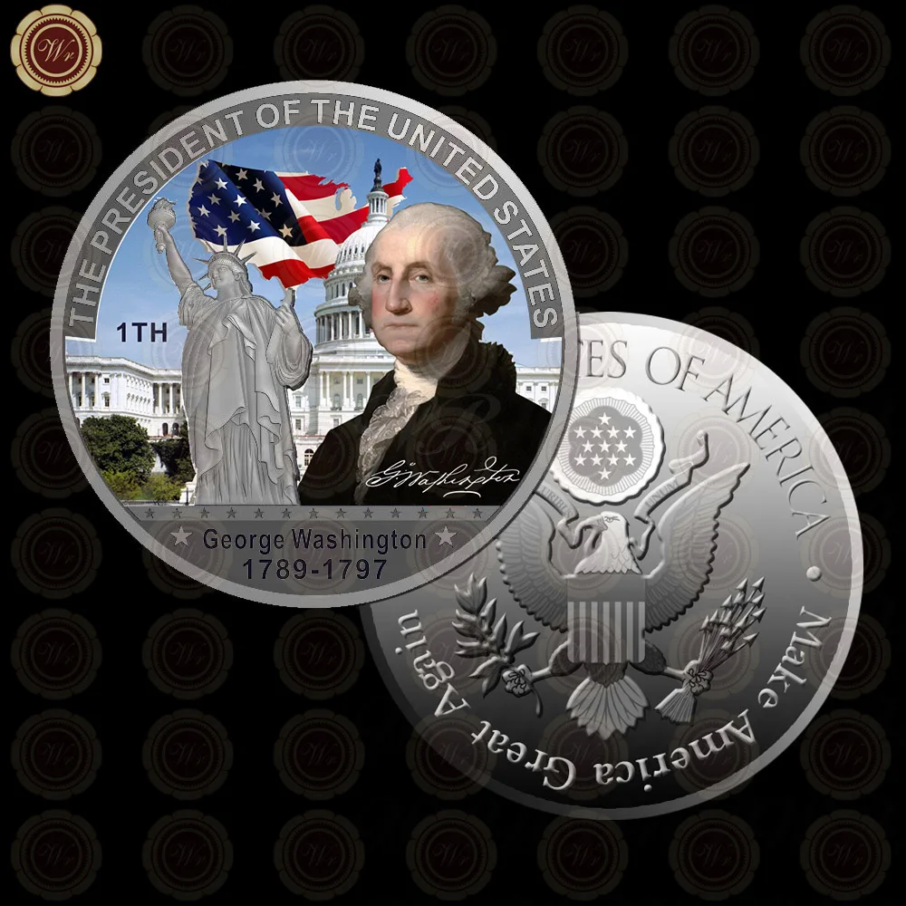 WR Коллекционная Посеребренная американская 2th President John Adams металлическая монета/w чехол креативный вызов монета подарок на день отца 40x3 мм - Цвет: Style 1