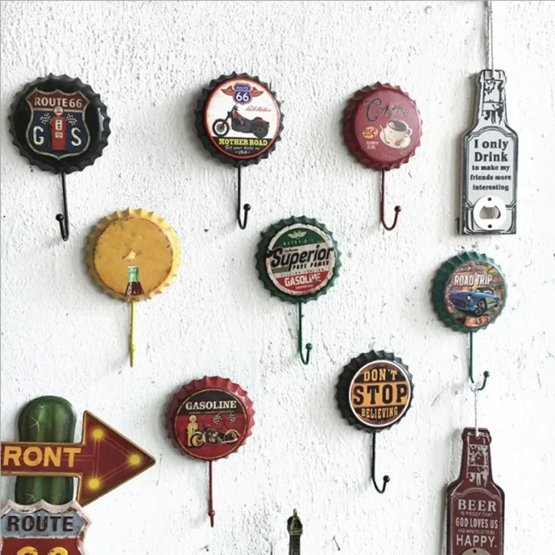 

Hanger Hook Retro Metal Beer Bottle Cap Sign Wall Hook Bar Pub Clue Decoration Bottle Cap Wall Decor