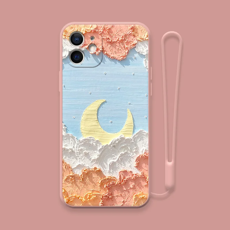

Hand Oil Painted Cloud Phone Case for Iphone 12 11 Pro MAX Mini X XS MAX XR Scenery Cover Soft Silicone Shockproof Case