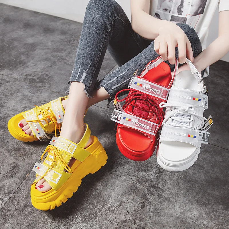 Новые летние женские повседневные босоножки на толстой подошве со шнуровкой и