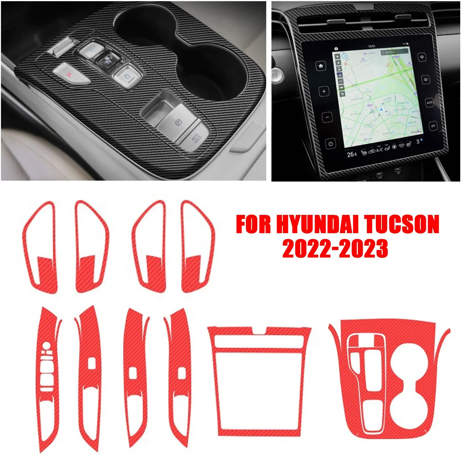 

Для Hyundai Tucson 2022-2023 украшение центрального контроллера, меняющая цвет пленка, модификация интерьера, наклейки из углеродного волокна