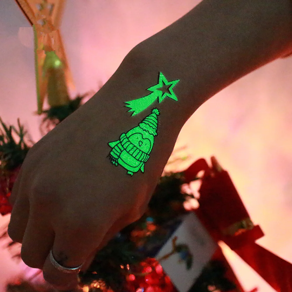 

2pcs Temporary Luminous Christmas Tattoo Stickers Navidad 2022 Merry Christmas Decorations for Home New Year 2022 Noel Xmas Gift