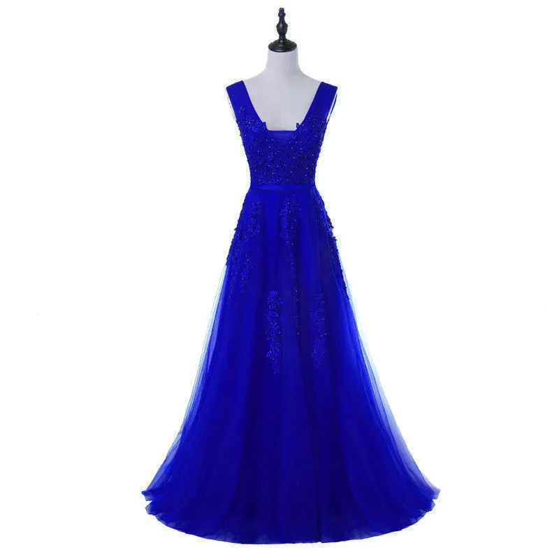 Новое поступление сексуальные вечерние платья Vestido de Festa ТРАПЕЦИЕВИДНОЕ платье для выпускного вечера кружевной халат, украшенный бисером De Soiree платье с v-образным вырезом на молнии - Цвет: royal blue