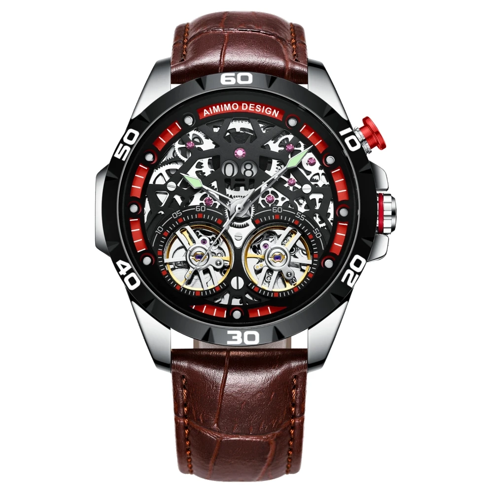 AIMIMO DESIGN Men's Watch Double tourbillon Automatic Hollow out Machine Watches Men Luminous Waterproof 30M Clock Relogio | Наручные