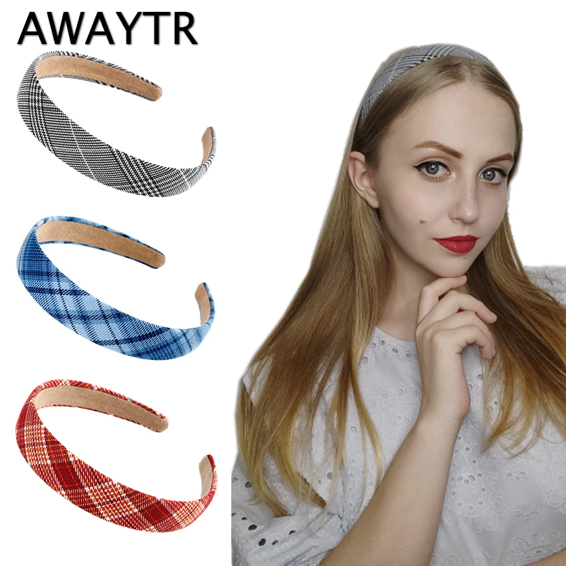 Женский обруч для волос в стиле ретро AWAYTR однотонный элегантный широкий клетку