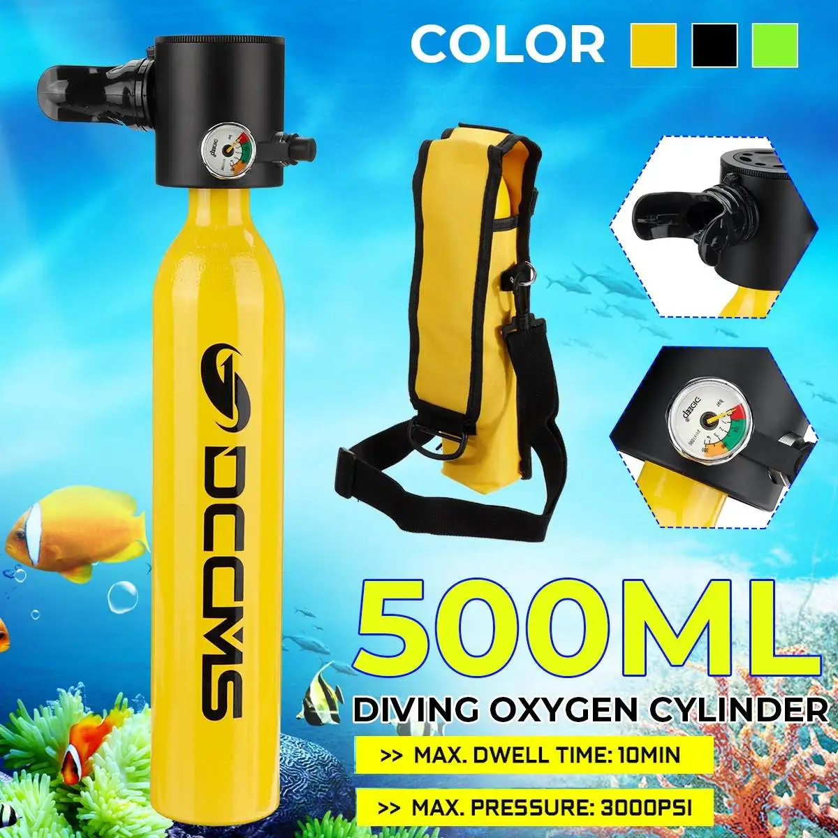 

Portable 500ML Scuba Diving Tank Oxygen Cylinder Dive Respirator Breath Valve Snorkeling Diving Equipment Set