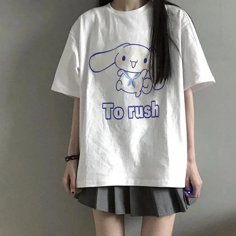 

Japanese Cartoon Cinnamorolled Print Short Sleeve T-shirt Female Summer Student Loose Clothes Teens Girls Lolita Y2k Tees Tops