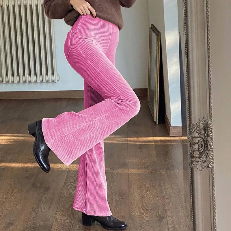 

2021 Spring Women New Fashion Trousers Corduroy High-Waist Flared Pants Girls Youth Casual Corduroy Long Pants
