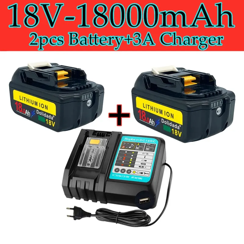

2021 new 18 Volt rechargeable battery 18000mah lithium ion battery Makita bl1880 bl1860 bl1830 + 3A charger power tool battery