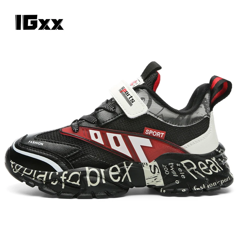 

IGxx kids black Athletic shoes cool and fashion Sneaker four seasons boys shoes Sneakers For Children running sneakers