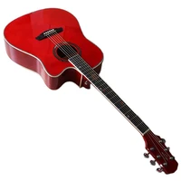 41 inch western guitar acoustic guitar high gloss 6 string full size folk guitar with celluloid binding red and natural color