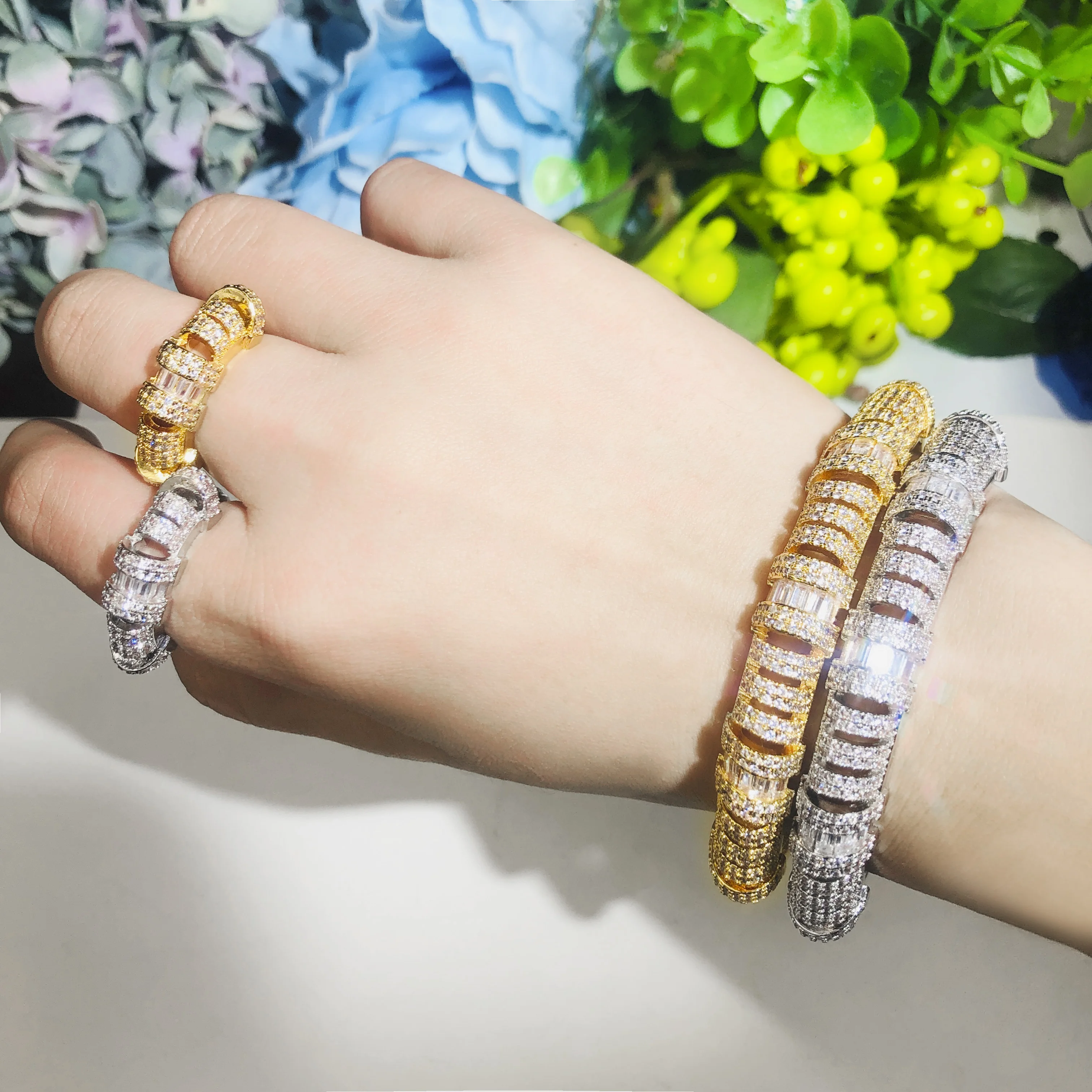 QooLady уникальные африканские микро паве манжета браслет кольцо наборы для женщин свадебные с кубическим цирконом камень дубай свадебные ювелирные изделия Z048