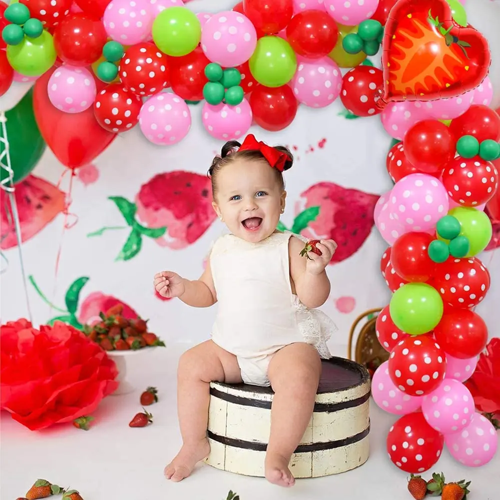 

105pcs Strawberry Party Balloons Arch Garland, Strawberry Foil Balloons for Strawberry Theme Party,Berry First Birthday
