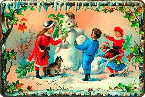 Винтажный Детский Рождественский Снеговик, металлическая жестяная вывеска, 8x12 дюймов, ретро, для дома, кухни, гаража, бара