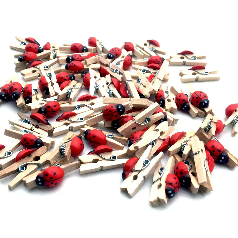

30PCS/Pack Log Color Clip BeetleChristmas Photo Wall Mini Wood Clip 25X7mm Wooden Environmental Small Clothespin