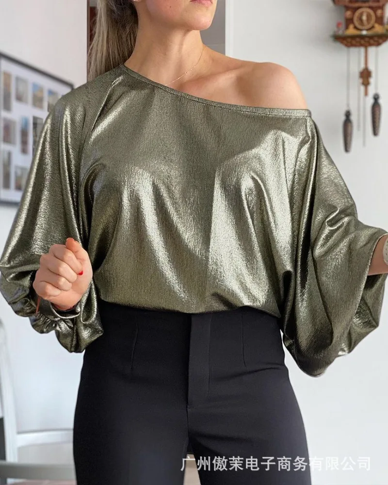 

Sexy long sleeve off shoulder top 2021 women's autumn new color casual top new fashion top women's wear