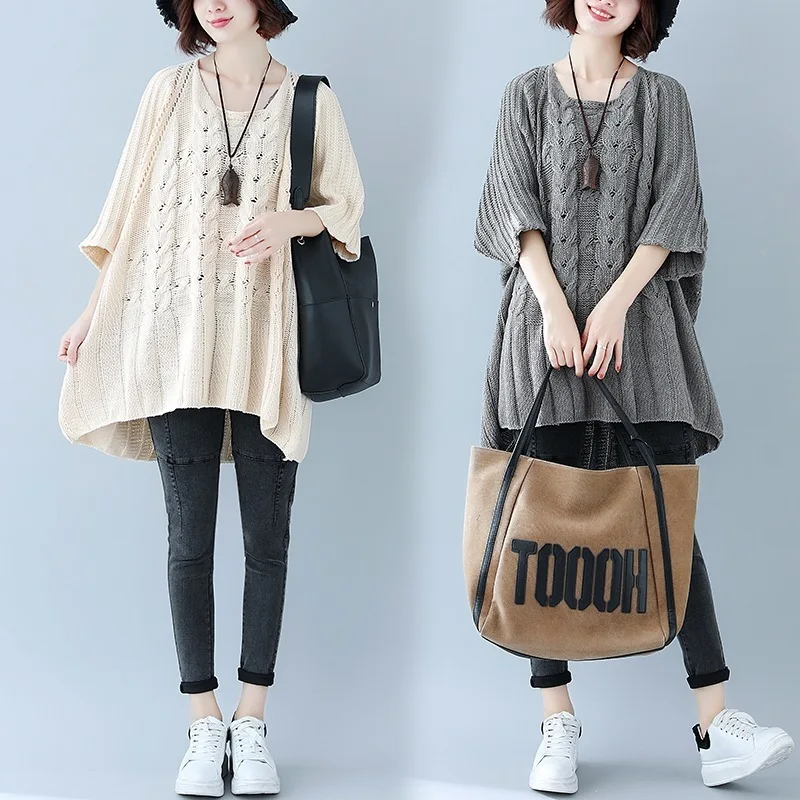 2019 осенне-зимний женский свободный тонкий свитер летучая мышь большого размера