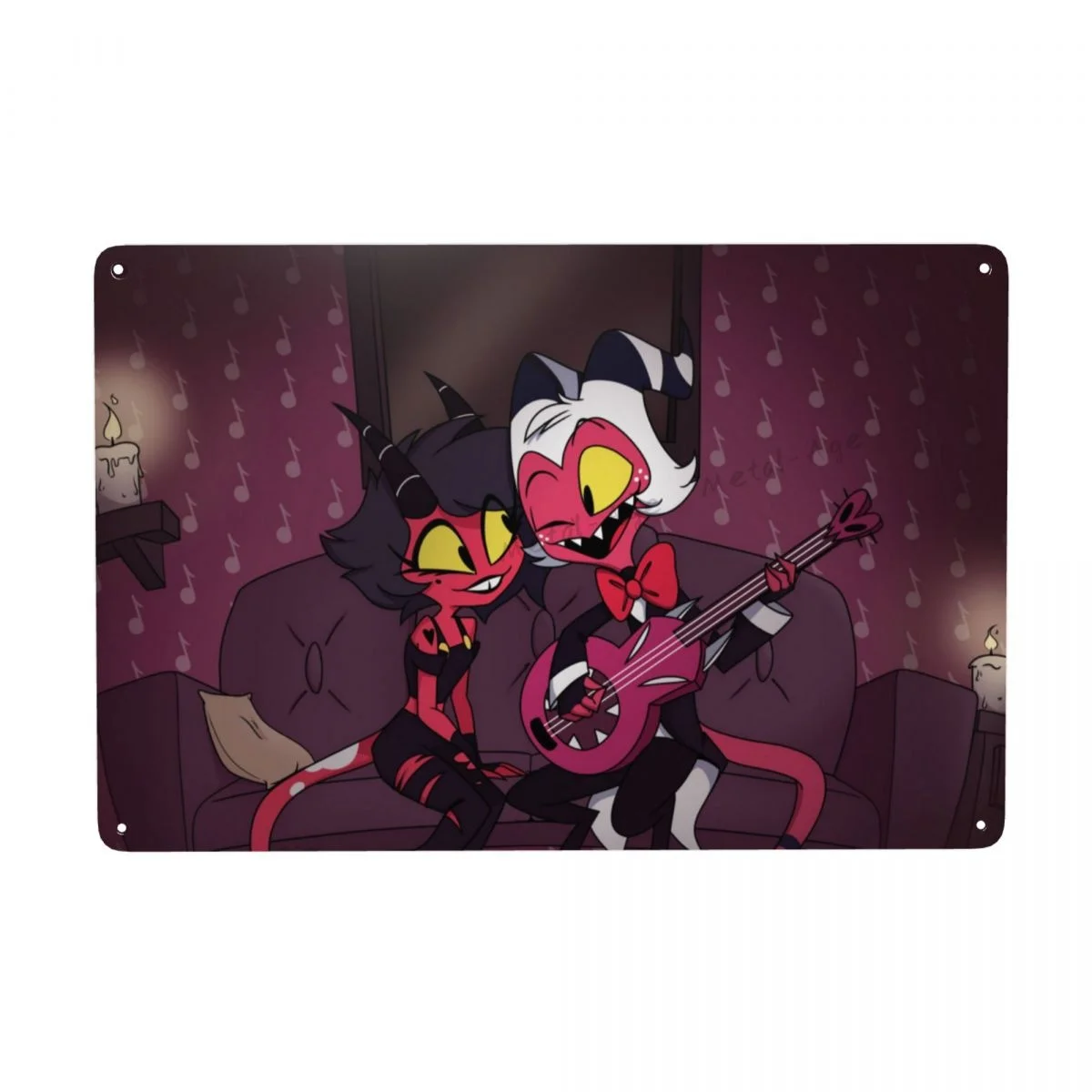 

Металлические жестяные знаки Helluva Boss Blitzo для взрослых с анимацией, играть на гитаре, винтажная железная пластина для живописи, гараж, комнат...