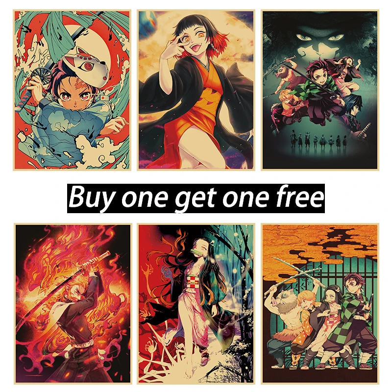 

Japanese Anime Demon Killer:Kimetsu No Yaiba Retro Kraft Paper Poster Room Living Decoration Art Personal Painting Wall Sticker