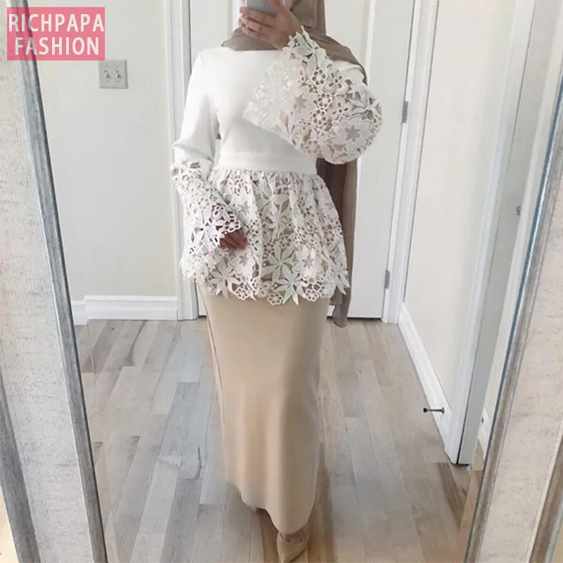 Abaya Dubai Turkey Arabic Lace Top Muslim Long Tops Qatar UAE Oman Abayas Women Ropa Musulmana Mujer Turkish Islamic Clothing |