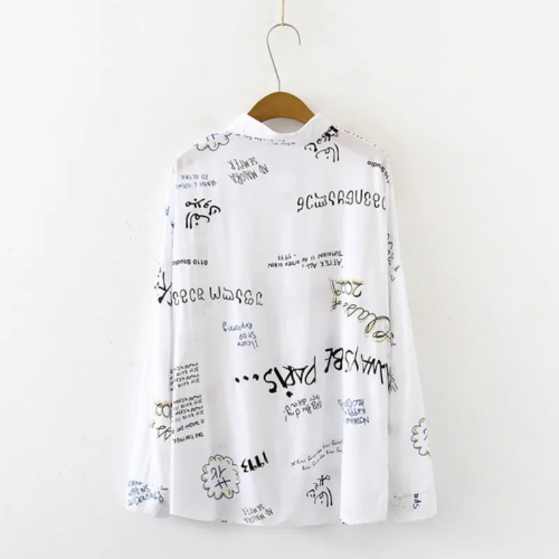 

Blouse Women Character Women Top Graffiti Printing Shirt Long Sleeve Turn Down Collar Lapel Loose Cotton Blouse Shirt 7616 50
