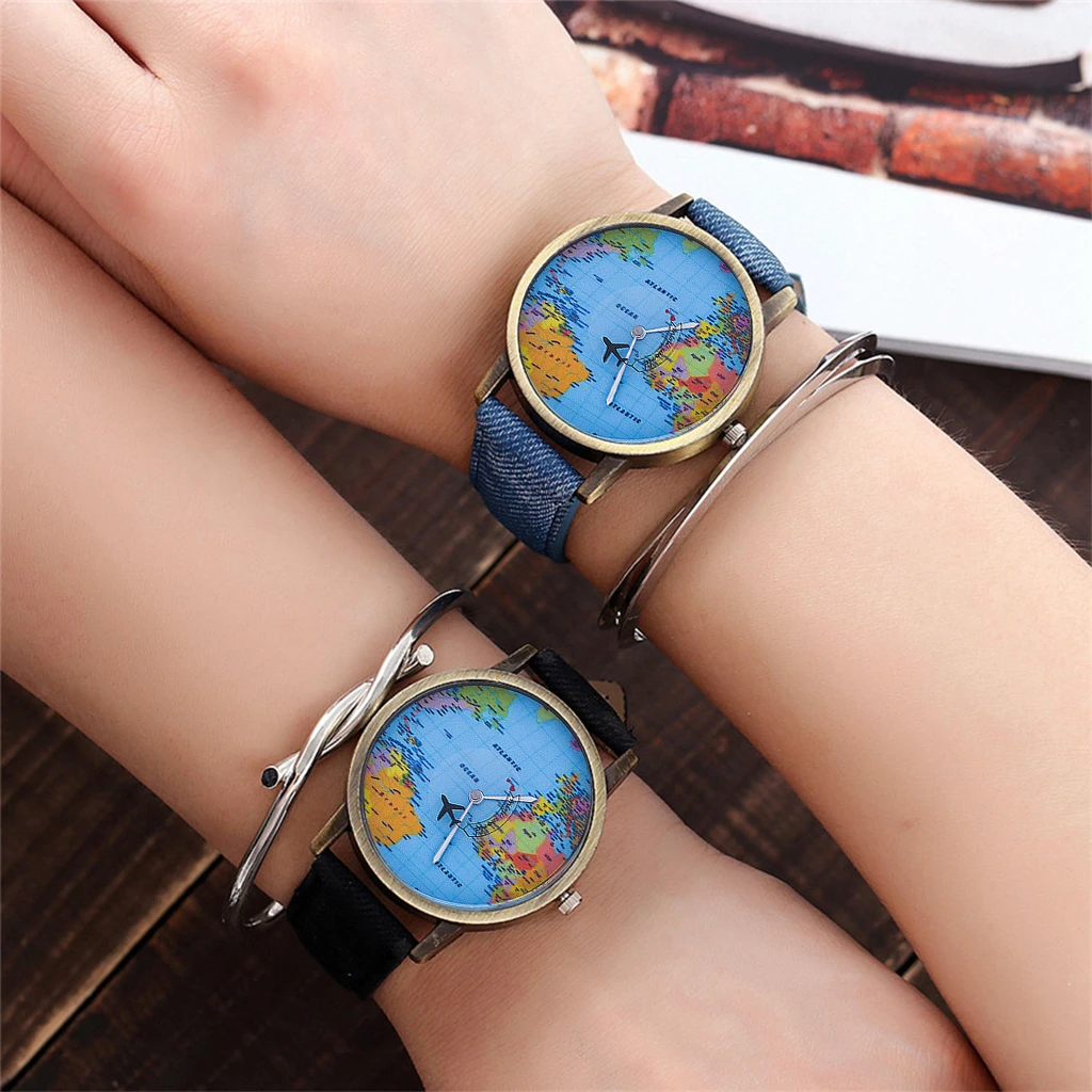 Мода Глобального Путешествия На Самолете Карта Джинсовая Ткань Band Смотреть